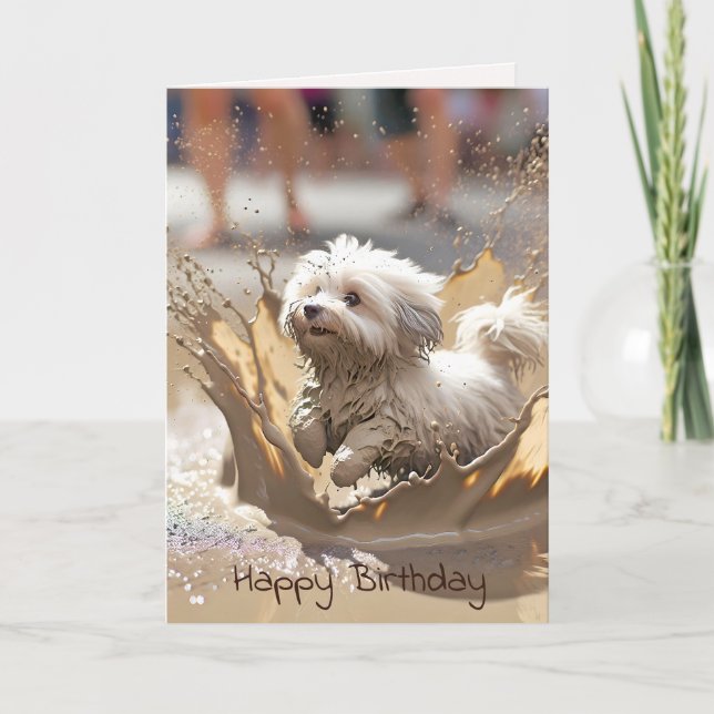 Happy Dog In Mud Puddle Card (Front)