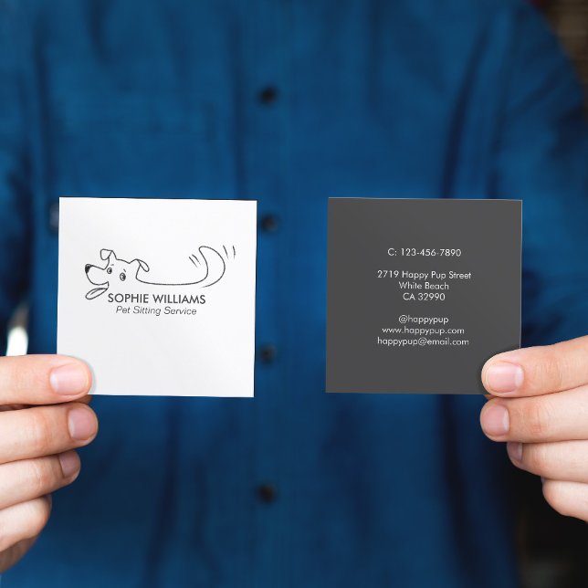 Happy Dog Logo Pet Sitting Service Care Training Square Business Card (Creator Uploaded)