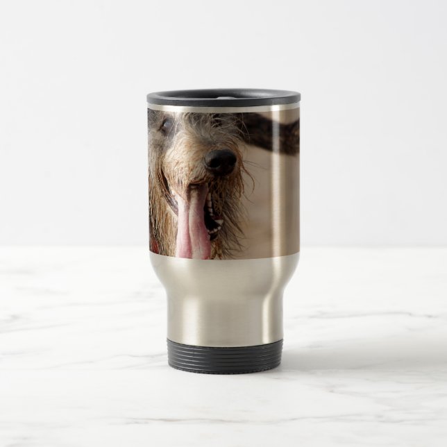 Happy dog on a beach travel mug (Center)