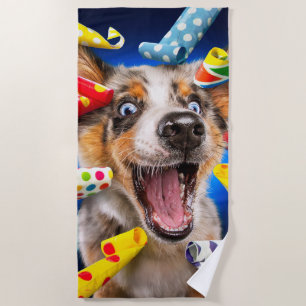 Happy Dog Party Blowers Beach Towel