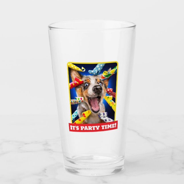 Happy Dog Party Blowers Glass (Front)