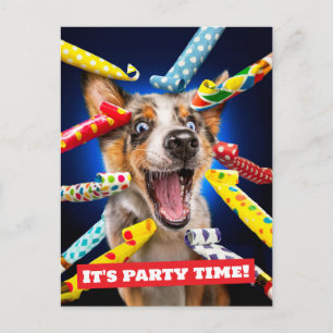 Happy Dog Party Blowers Invitation Postcard