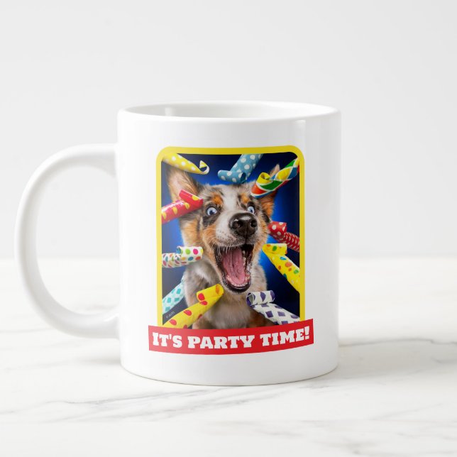 Happy Dog Party Blowers Large Coffee Mug (Left)
