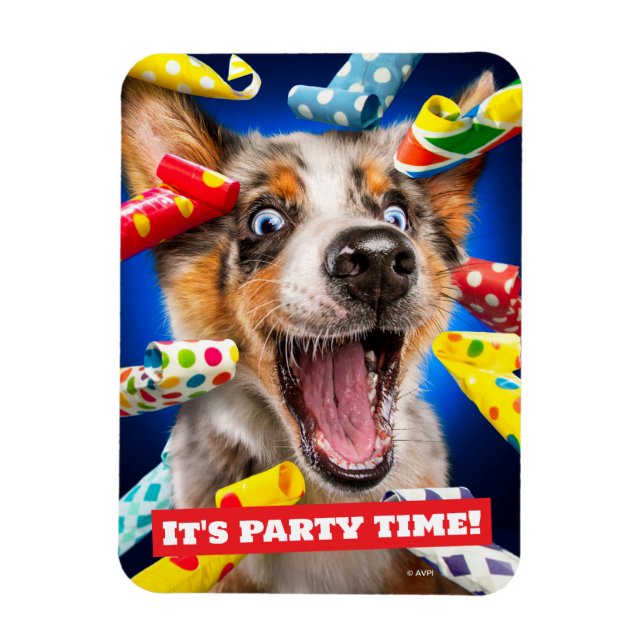 Happy Dog Party Blowers Magnet (Vertical)