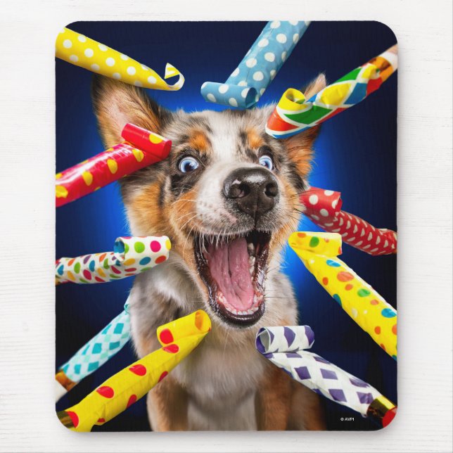 Happy Dog Party Blowers Mouse Pad (Front)