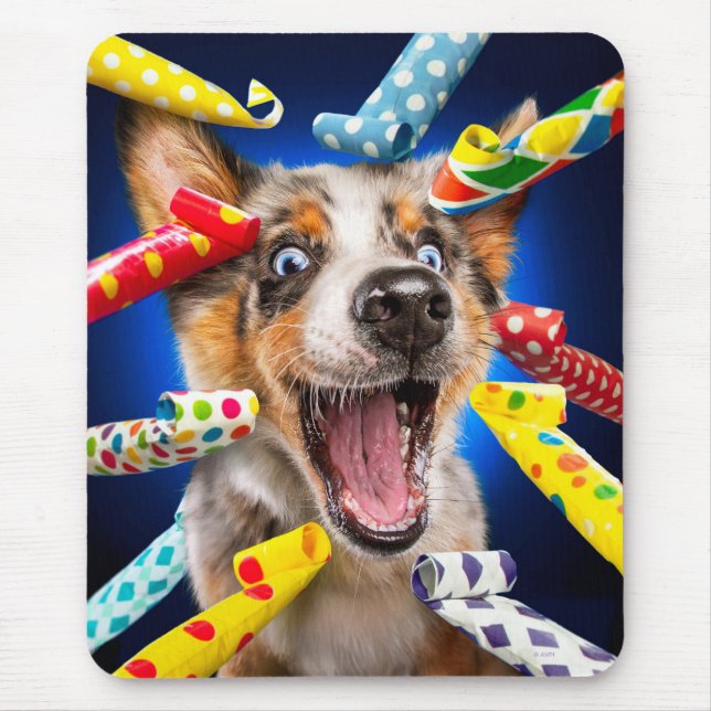 Happy Dog Party Blowers Mouse Pad (Front)
