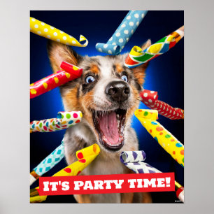 Happy Dog Party Blowers Poster