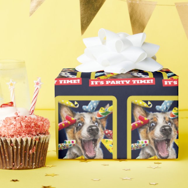 Happy Dog Party Blowers Wrapping Paper (Birthday Party)