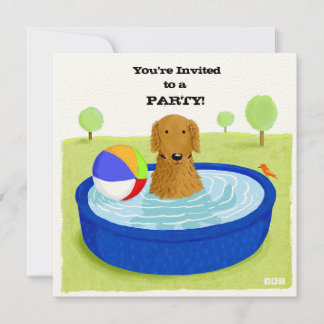 Happy Dog Pool Party | Cute Golden Retriever Invitation