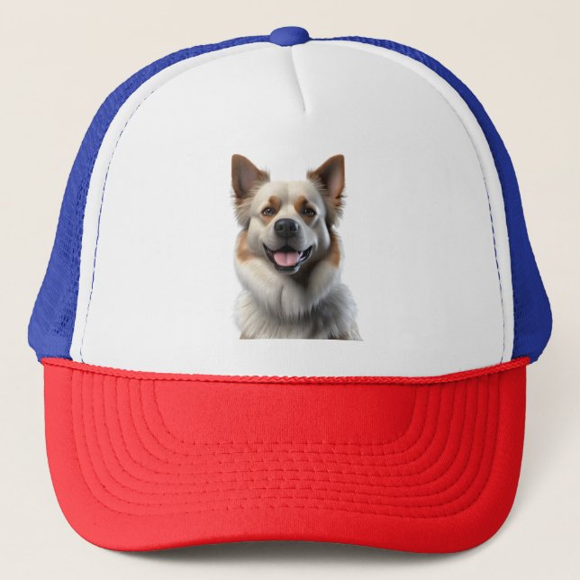 Happy Dog Portrait Trucker Hat (Front)