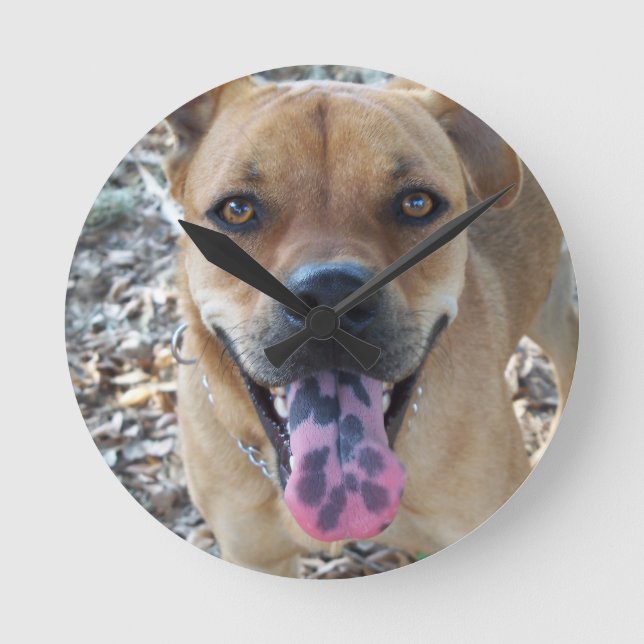 Happy Dog spotted tongue Round Clock (Front)