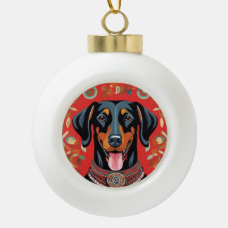 Happy Dog Template Replace with Your Photo Ceramic Ball Christmas Ornament