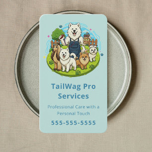 Happy Dog Walker Sitter Cute Pet Care Service Blue Business Card