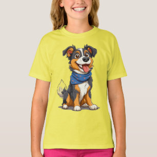 Happy Dog Wearing a Blue Bandanna T-Shirt