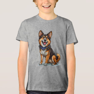 Happy Dog Wearing a Blue Bandanna Tri-Blend Shirt