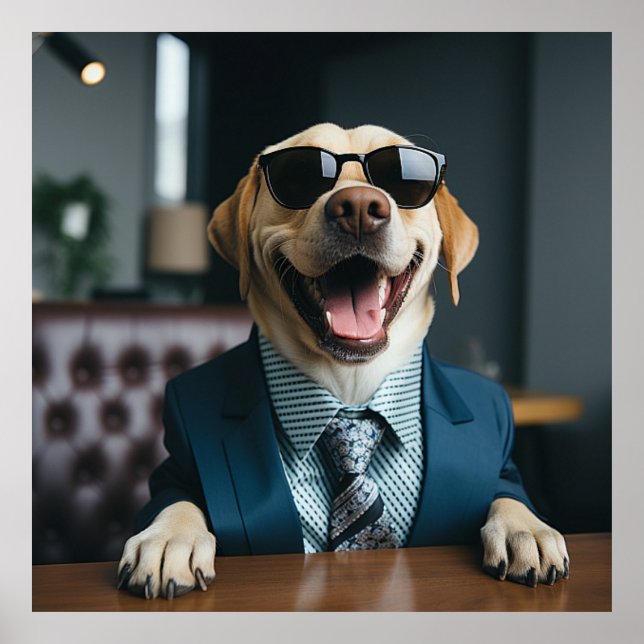 Happy Dog wearing a Suit and Tie Poster (Front)