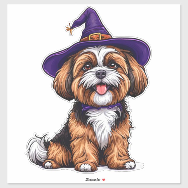 Happy Dog Wearing a Witch Hat (Sheet)