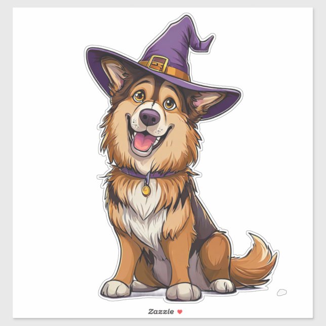 Happy Dog Wearing a Witch Hat (Sheet)