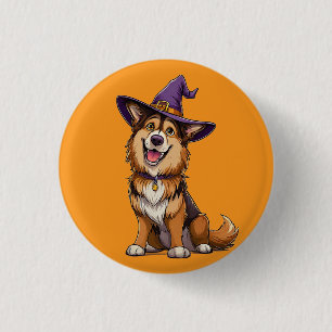 Happy Dog Wearing a Witch Hat 3 Cm Round Badge