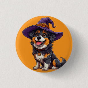 Happy Dog Wearing a Witch Hat 3 Cm Round Badge