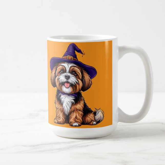 Happy Dog Wearing a Witch Hat Coffee Mug (Right)