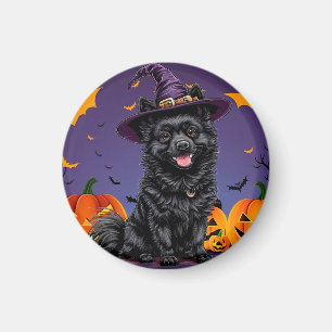 Happy Dog Wearing a Witch Hat Magnet