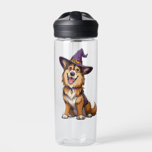 Happy Dog Wearing a Witch Hat Water Bottle