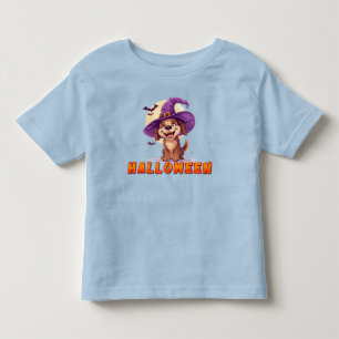 Happy Dog Wearing Witch Hat Celebrating Halloween Toddler T-Shirt