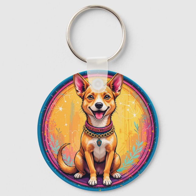 🐶 Happy Dog With Colourful Collar For Everyday Key Ring (Front)
