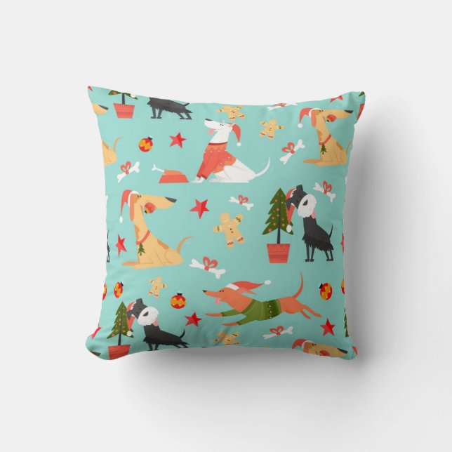 Happy Dogs Christmas Pattern Cushion (Front)