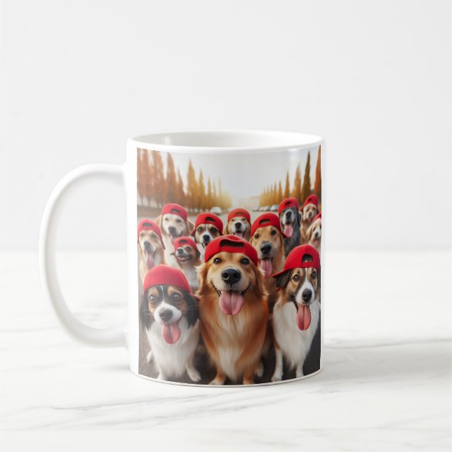 HAPPY DOGS IN RED HATS COFFEE MUG (Left)