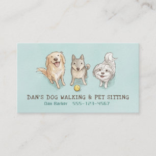 Happy Dogs Pet Sitter Dog Walker Cute Drawings Business Card