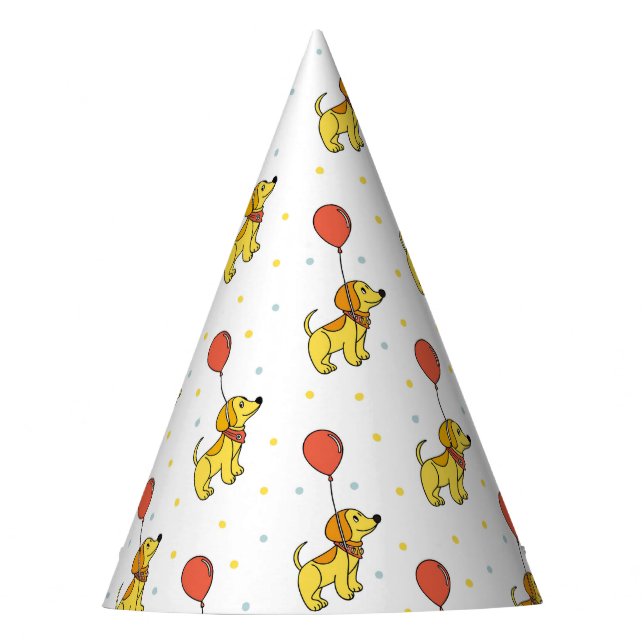 Happy Dogs with Balloons Pattern Party Hat (Front)
