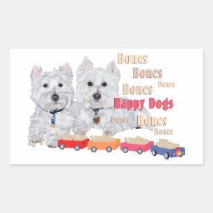 Happy Dogs With Bones Rectangular Sticker