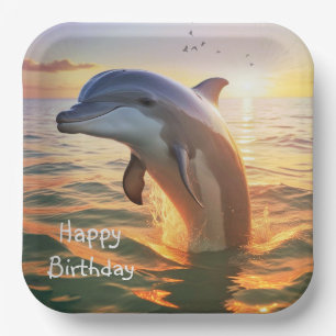 Happy Dolphin Birthday Paper Plate