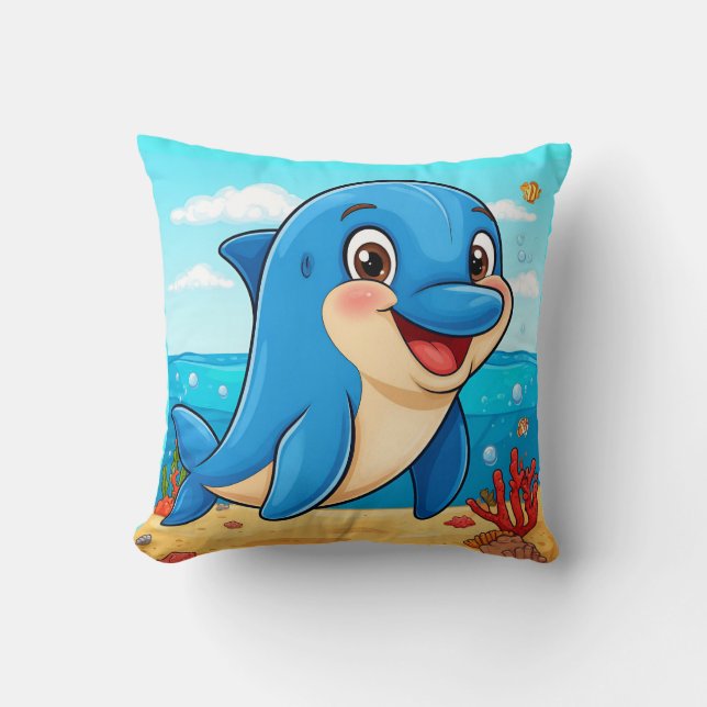 🐬 Happy Dolphin Jumping Through Waves 🌊✨ Cushion (Front)