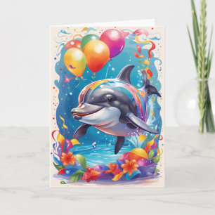 Happy dolphin smiling & celebrating   Card