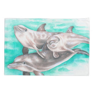 Happy Dolphins Teal Pillowcase