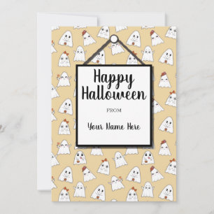 Happy Doodle Halloween Ghosts Pattern Holiday Card