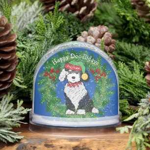 Happy Doodlidays Christmas Elf Sheepadoodle Snowglobe