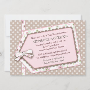 Happy Dots Tag Girl Baby Shower Invitation