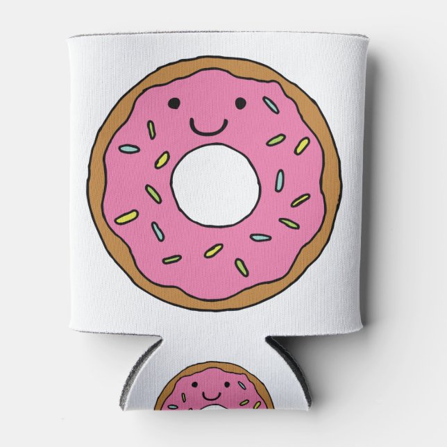 Happy Doughnut Graphic Colourful Pink Doughnut Cli Can Cooler (Front)