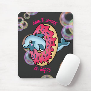 Happy Doughnut with Cute Dolphin and Rainbow Bubbl Mouse Pad