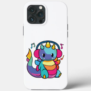 Happy dragon with headphones listening to music. iPhone 13 pro max case