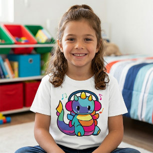 Happy dragon with headphones listening to music. T-Shirt