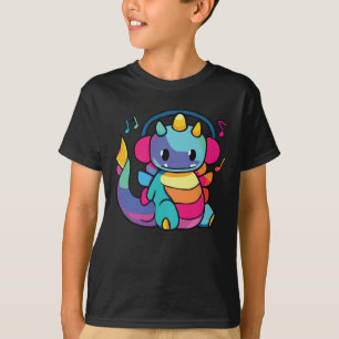 Happy dragon with headphones listening to music. T-Shirt