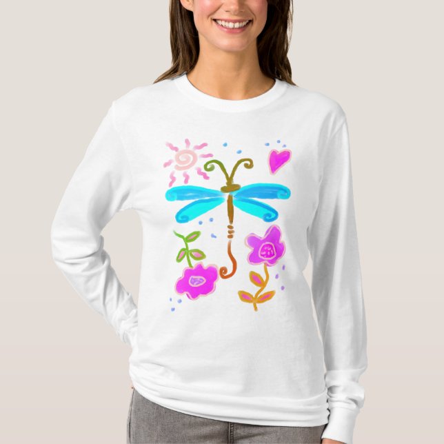 Happy Dragonfly Abstract Art to Wear T-Shirt (Front)