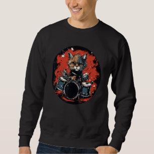 Happy Drummer Cat for Music and Rock'n Roll Lovers Sweatshirt