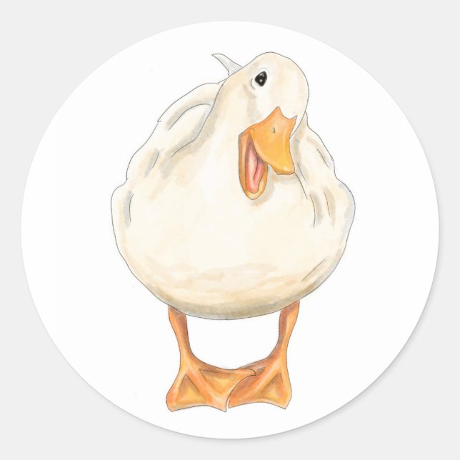 Happy Duck, Cute Animal, Handmade, watercolor Classic Round Sticker (Front)