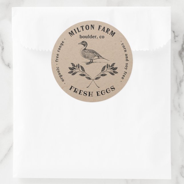 Happy Duck Laurel Branch Egg Carton Round Sticker (Bag)